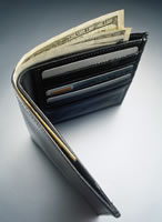 Wallet with billes sticking out