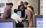 Outsourcing staff around computer